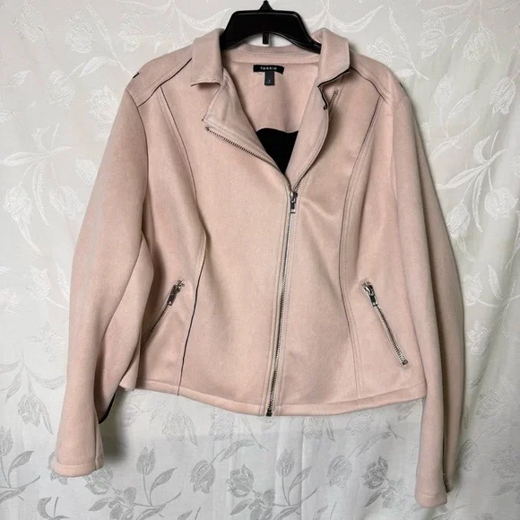 Torrid Womens Faux Suede Moto Jacket sz 3 Blush Pink Outdoor Casual Zip Up Biker - Picture 12 of 16